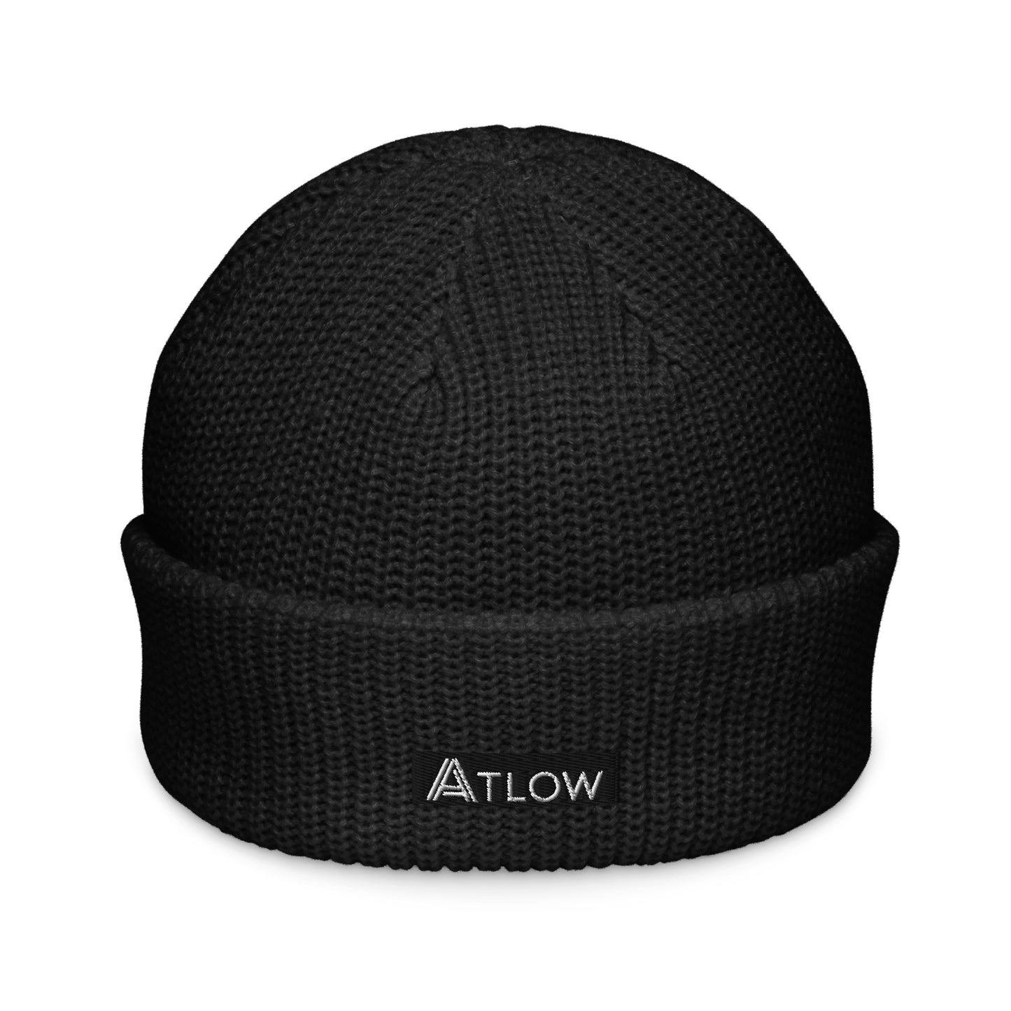 Fisherman Beanie – Cypress Edition in black with embroidered ATLOW logo for stylish winter fashion.