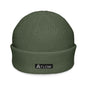 Fisherman Beanie – Cypress Edition with ATLOW logo in a cozy ribbed design for winter wear.