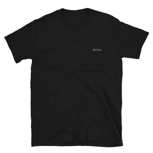 Men's Atlow Everyday Soft Tee in black color, featuring minimalist logo, perfect for streetwear outfits.